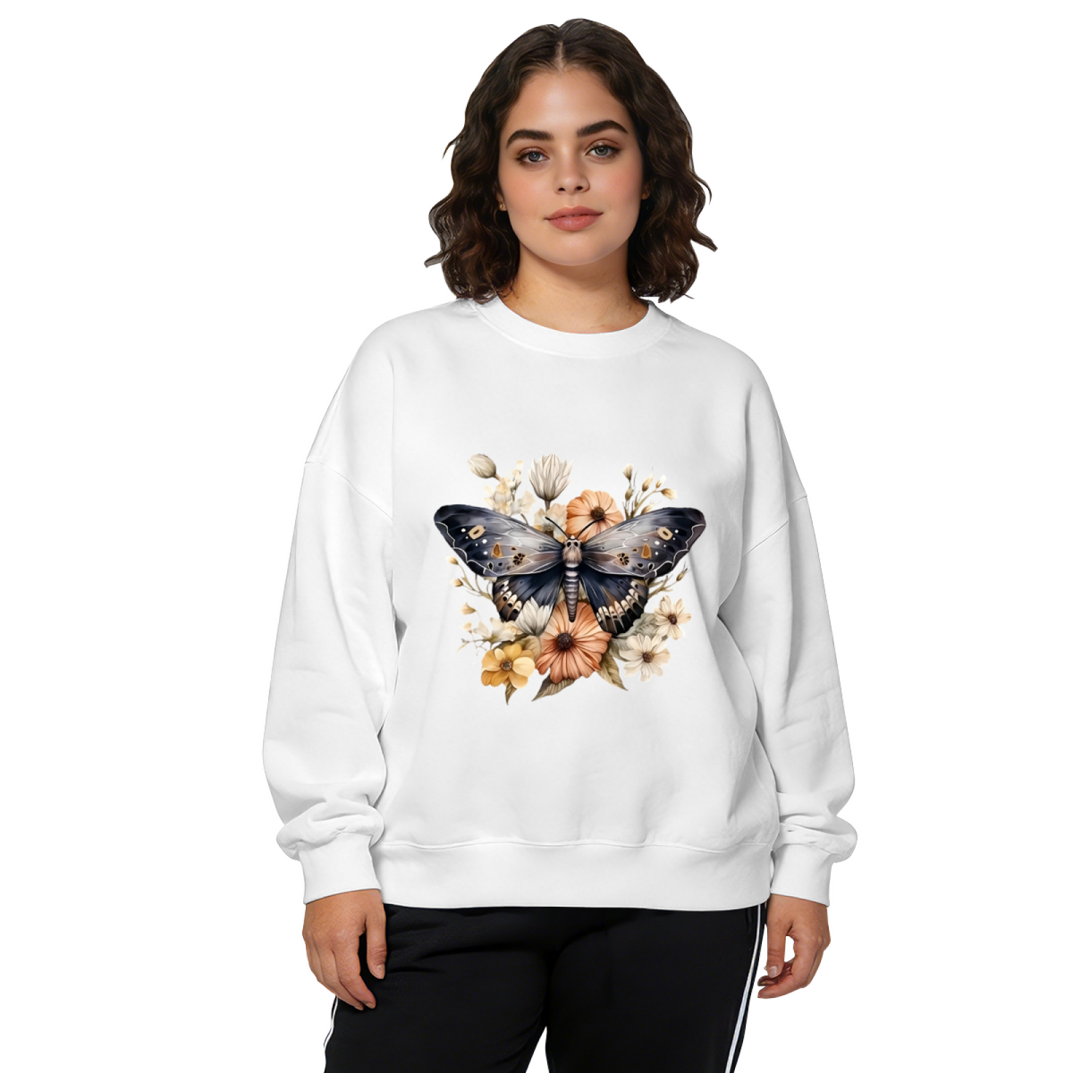 Vintage Moth & Wildflower Art Crewneck Sweatshirt