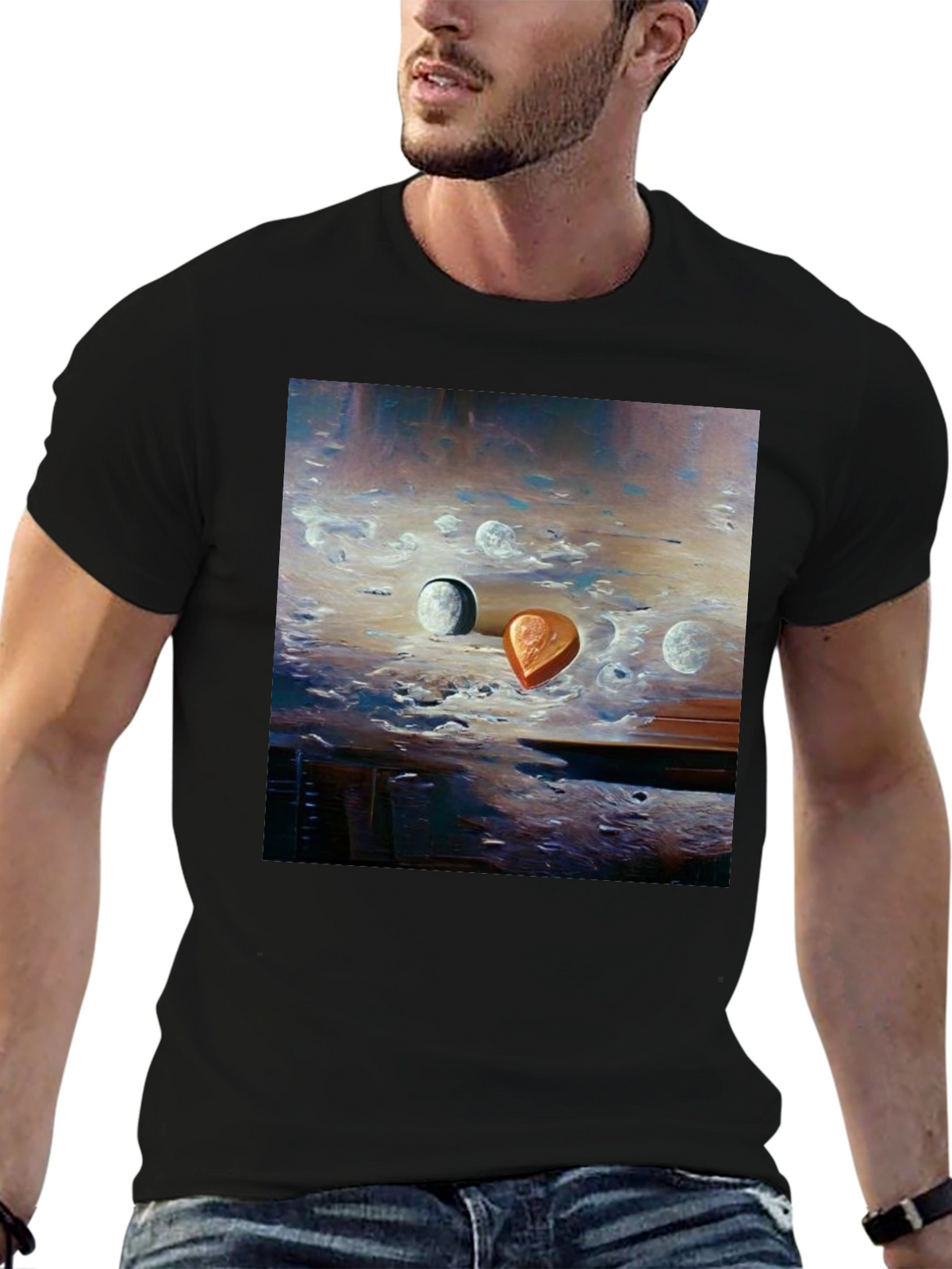 Surreal Moonscape Graphic Tee - Artistic Mens T-Shirt