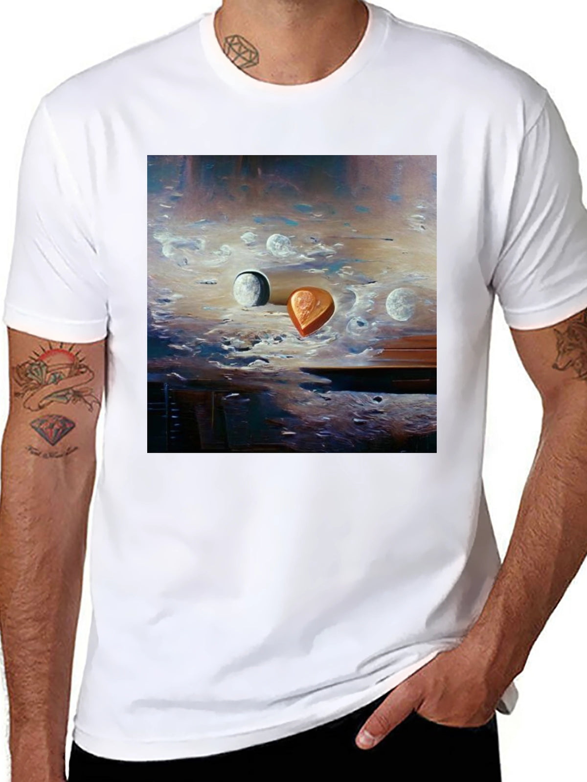 Surreal Moonscape Graphic Tee - Artistic Mens T-Shirt