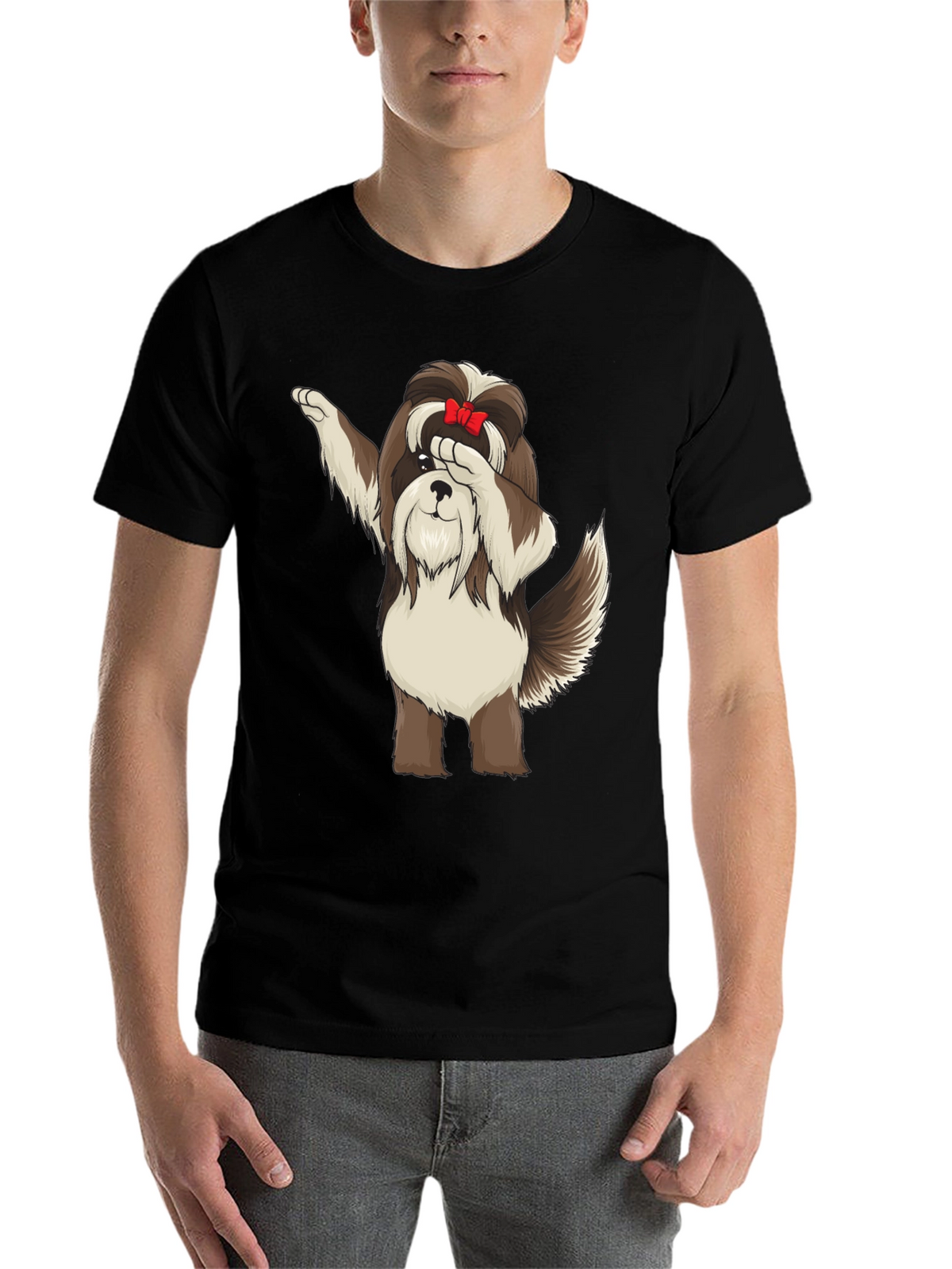 Dabbing Dog Graphic Tee - Trendy Black T-Shirt