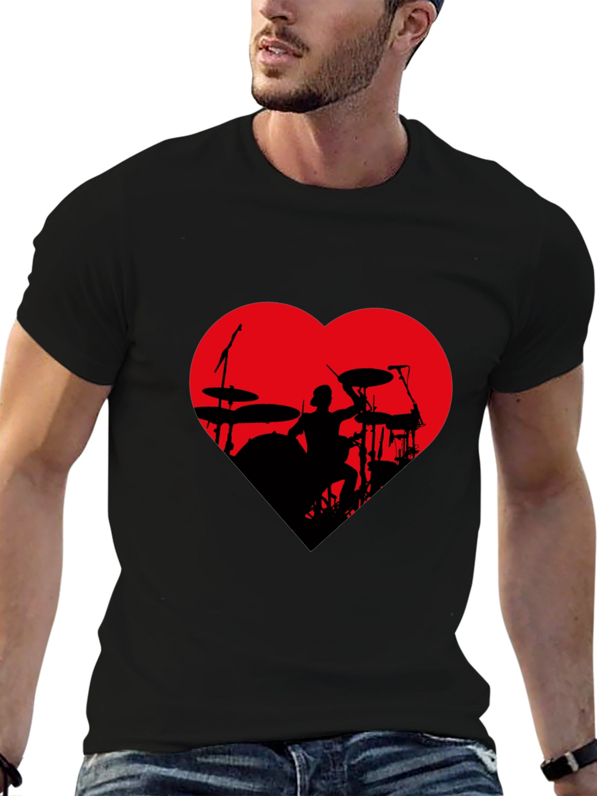 Drummer Heart T-Shirt - Black Tee