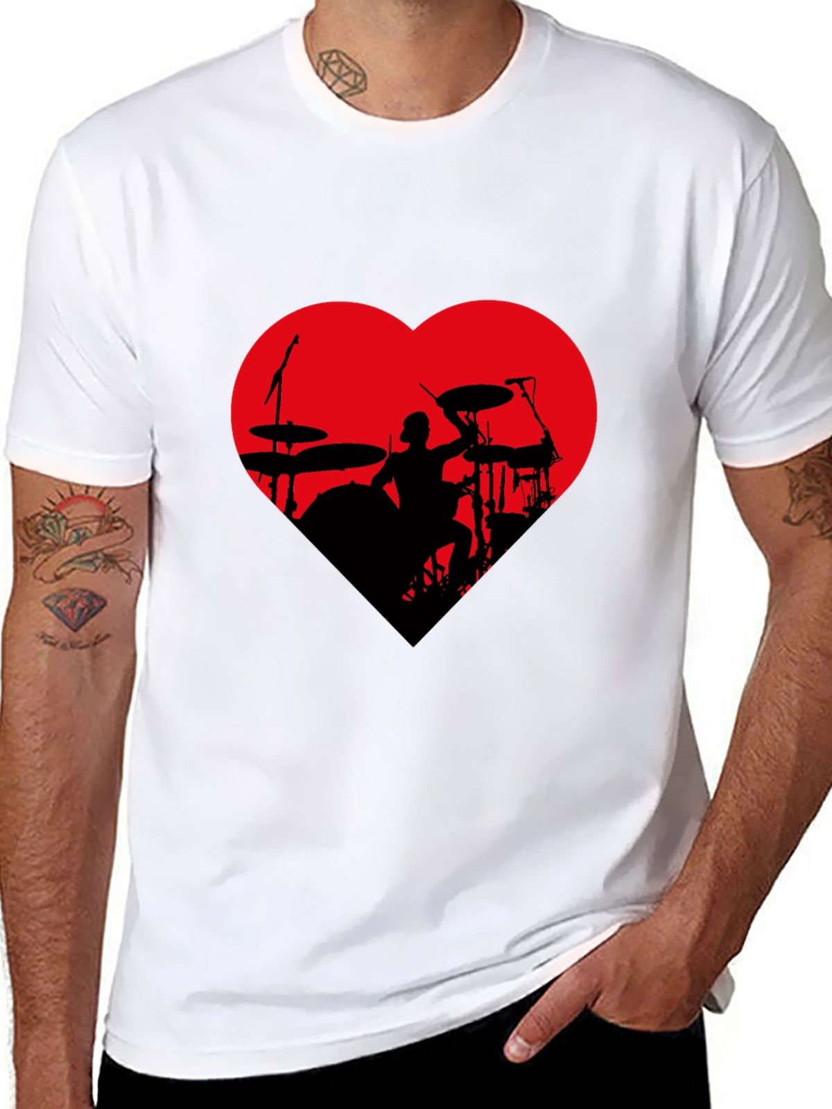 Drummer Heart T-Shirt - Black Tee