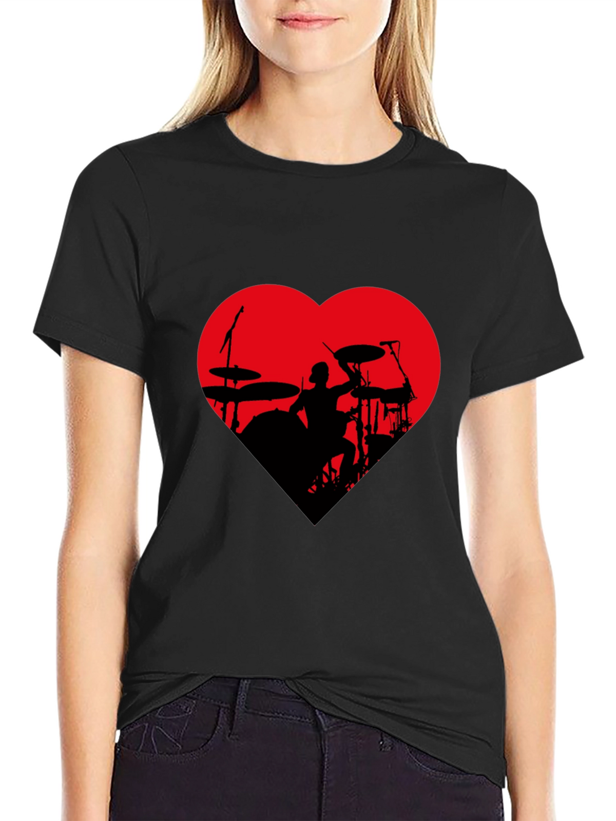 Drummer Heart T-Shirt - Black Tee