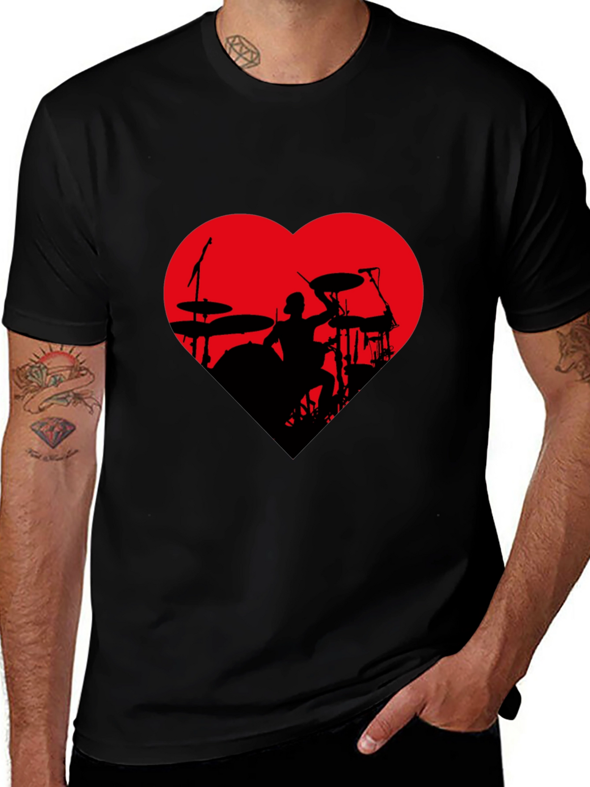 Drummer Heart T-Shirt - Black Tee