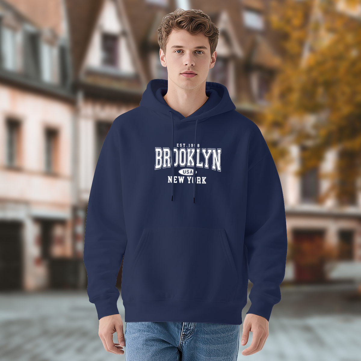 Vintage Brooklyn New York USA Print Hooded Sweatshirt