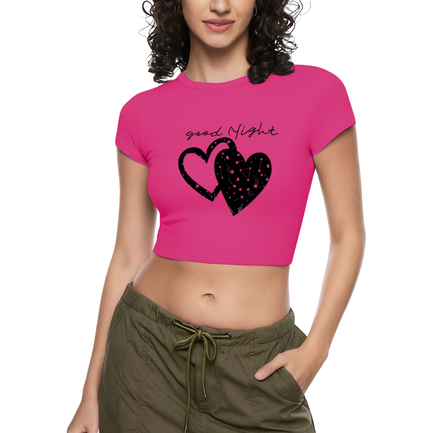 Gothic Thorn Butterfly Hot Pink Y2K Cropped Baby Tee