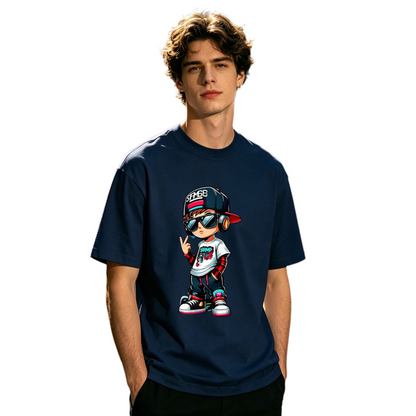 Men's Cool Hip Hop Cartoon Boy Streetwear Graphic Crew Neck T-Shirt