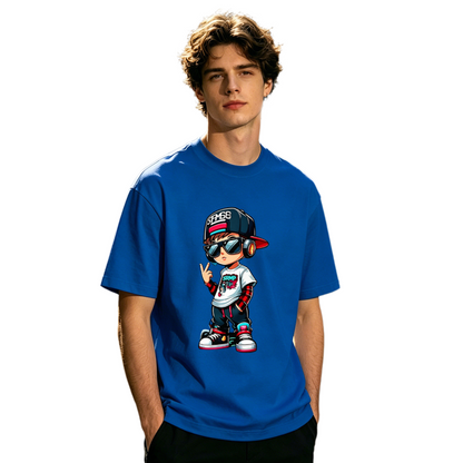 Men's Cool Hip Hop Cartoon Boy Streetwear Graphic Crew Neck T-Shirt