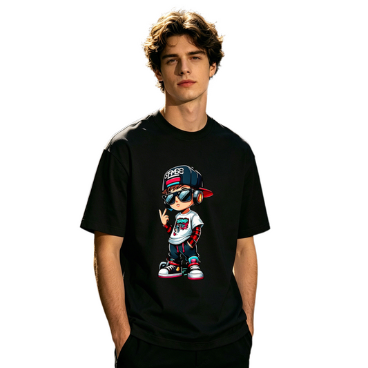 Men's Cool Hip Hop Cartoon Boy Streetwear Graphic Crew Neck T-Shirt