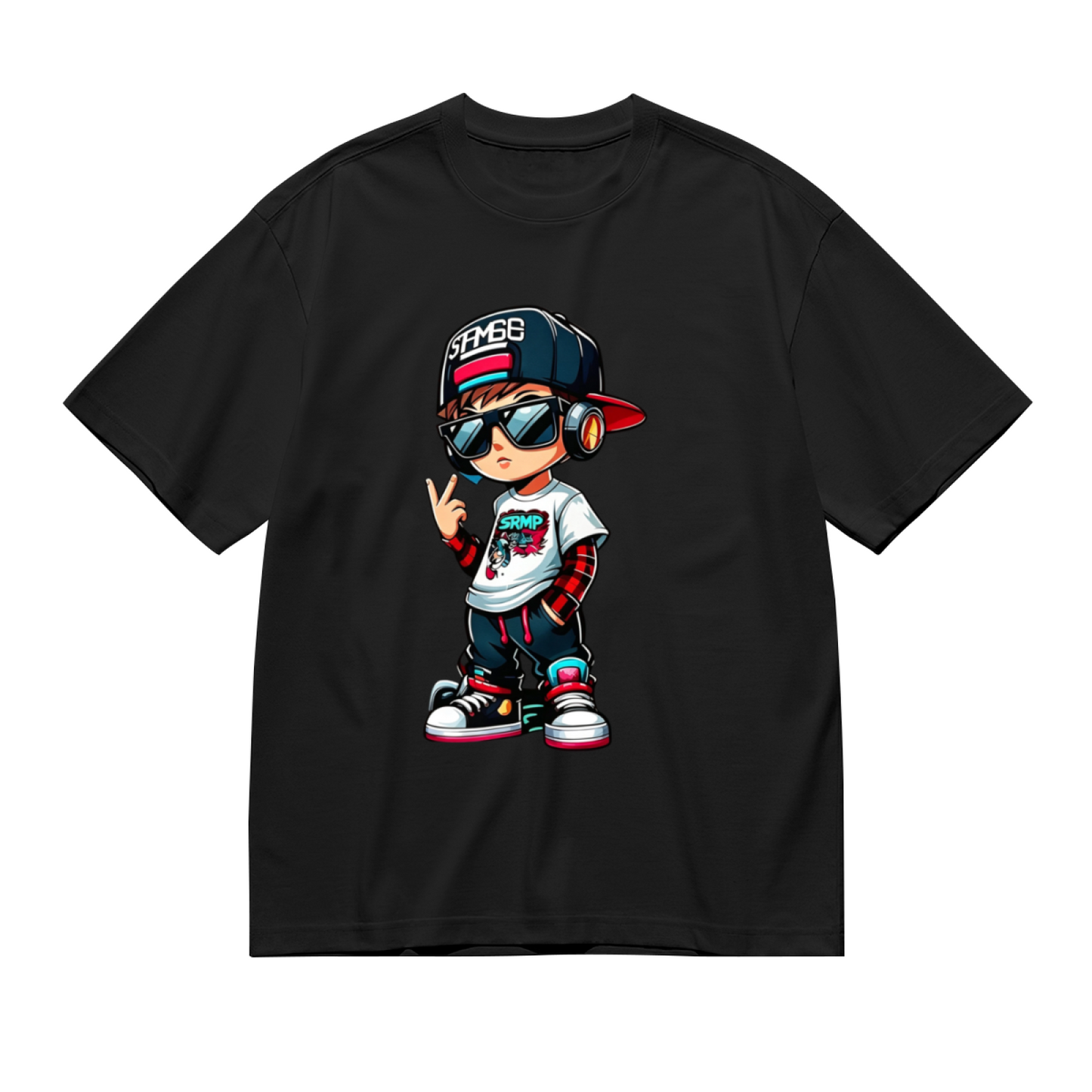 Men's Cool Hip Hop Cartoon Boy Streetwear Graphic Crew Neck T-Shirt