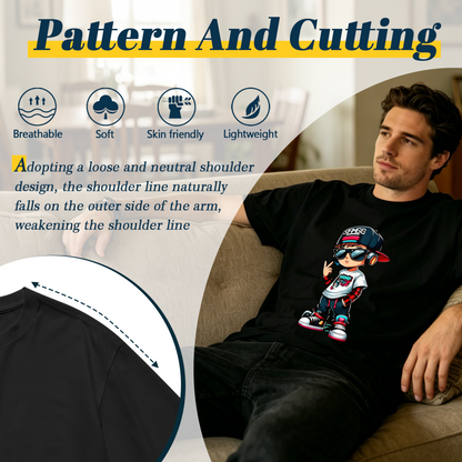 Men's Cool Hip Hop Cartoon Boy Streetwear Graphic Crew Neck T-Shirt