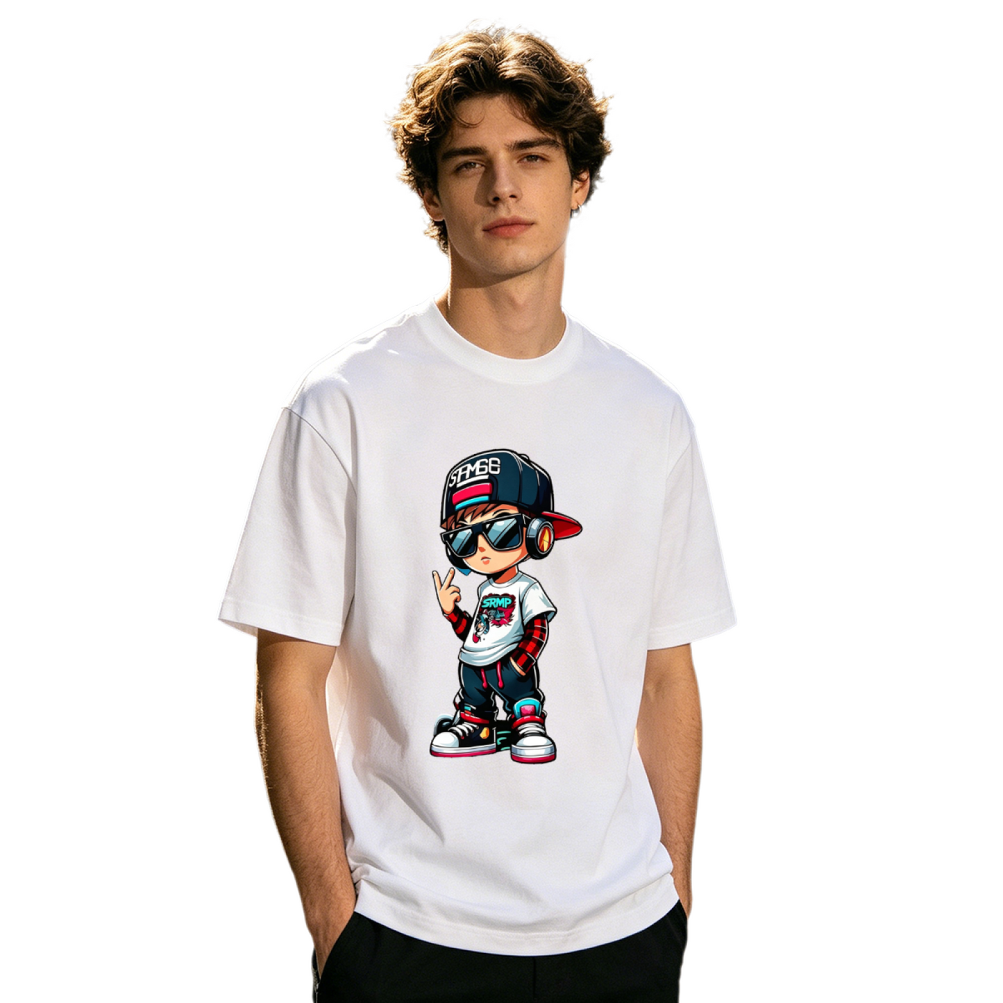 Men's Cool Hip Hop Cartoon Boy Streetwear Graphic Crew Neck T-Shirt