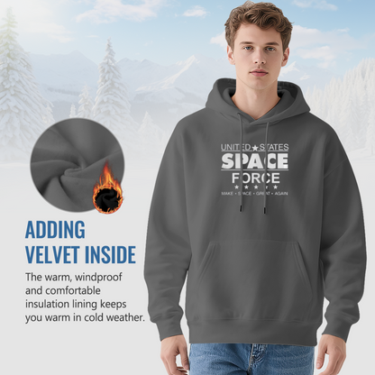 US Space Force Text Grey Hoodie, Warm Patriotic Comfort Casual Pullover