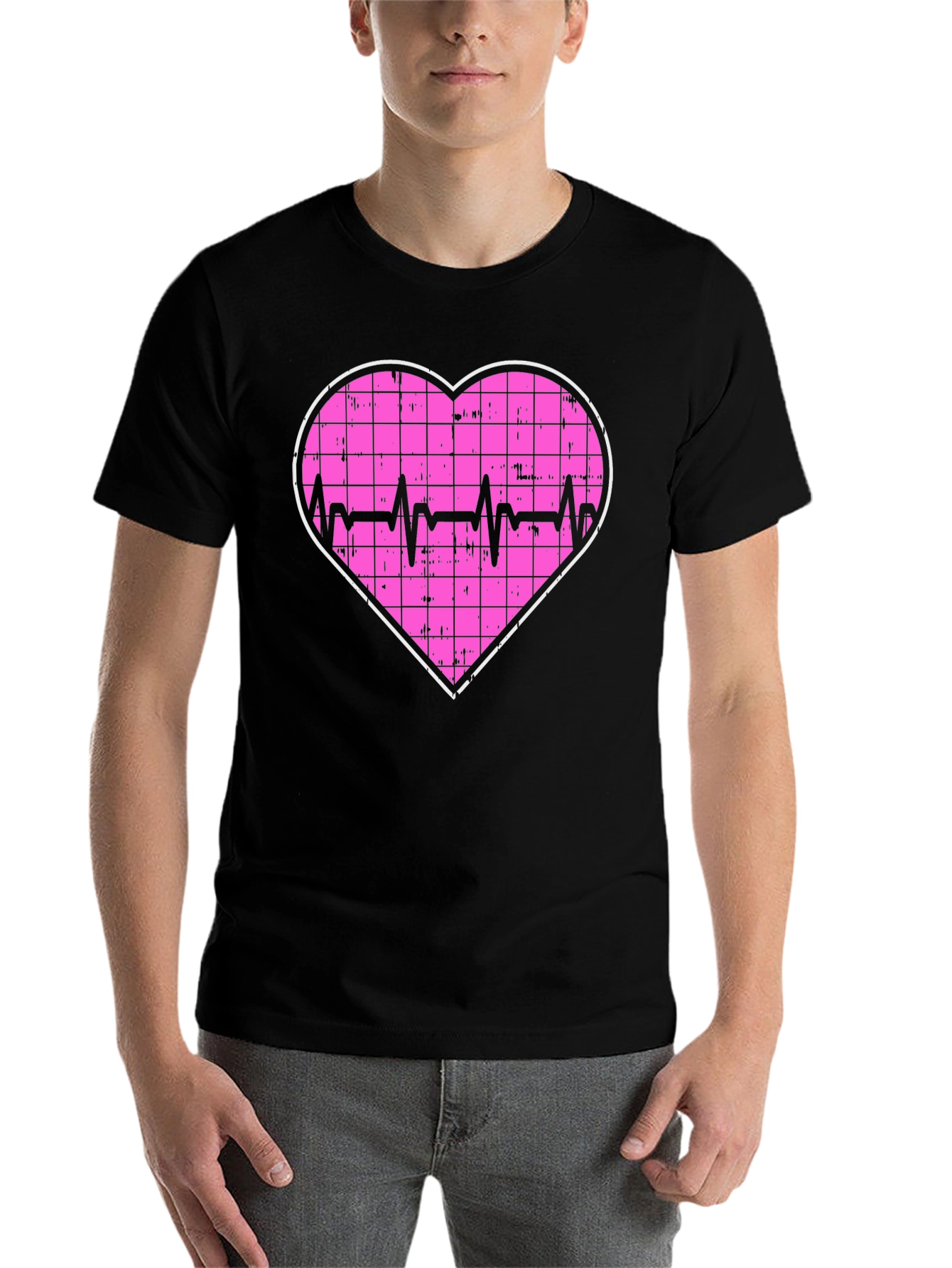 Heartbeat Grid Heart T-Shirt - Black
