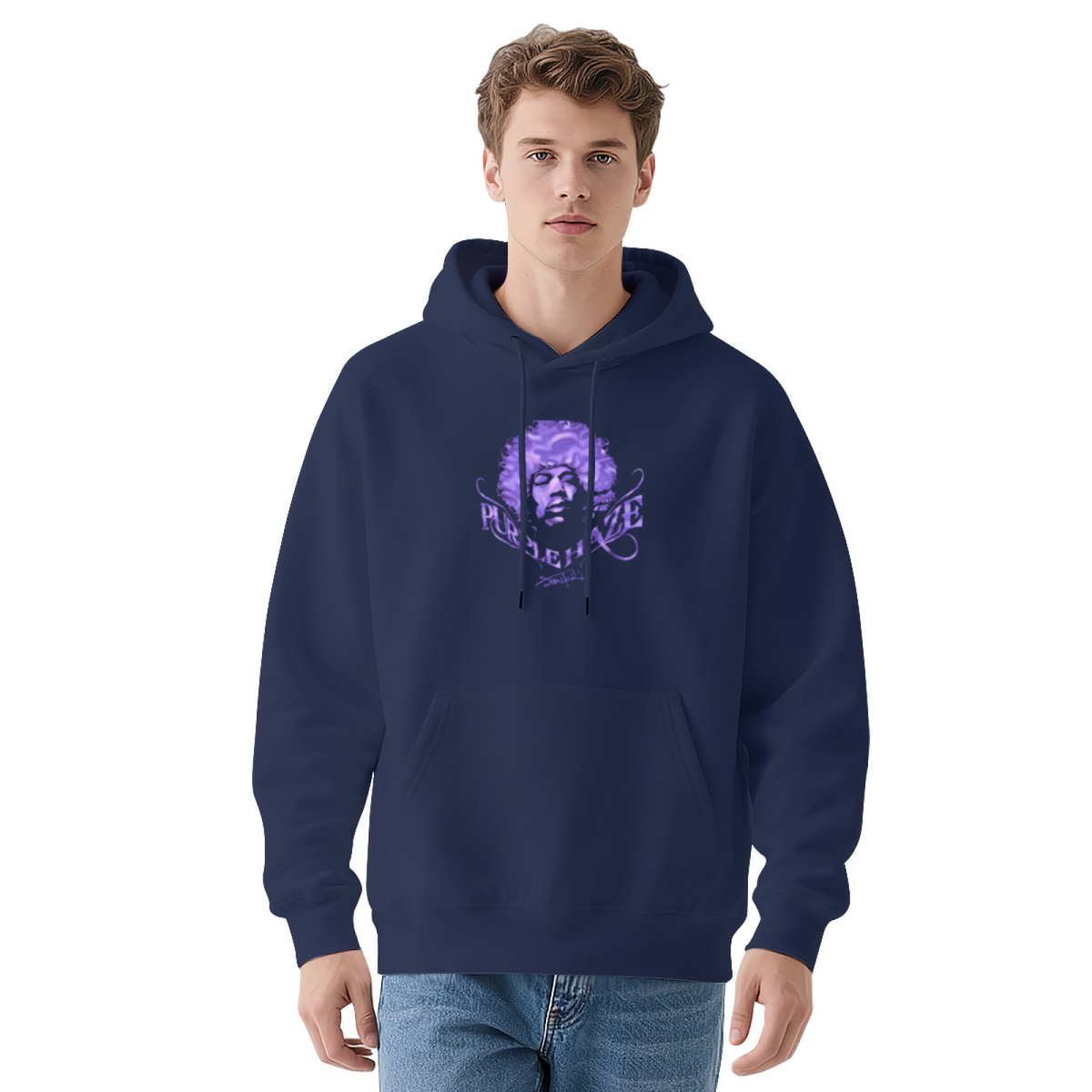 Purple Vintage Portrait White Hoodie, Retro Art Graphic All-Day Comfort Hoodie
