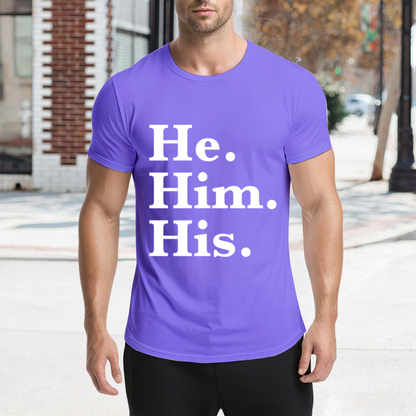 He Him His Pronoun Equality Purple Tee, LGBTQ Inclusive Minimal Aesthetic Shirt