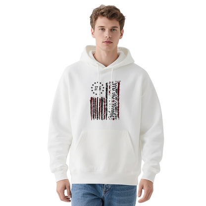 Vintage 1776 American Flag Graphic White Hoodie