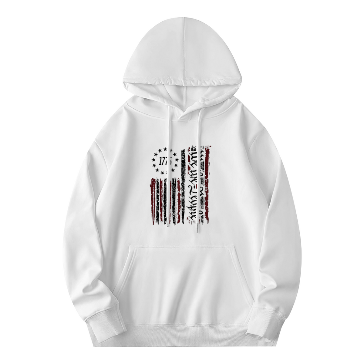 Vintage 1776 American Flag Graphic White Hoodie