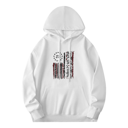 Vintage 1776 American Flag Graphic White Hoodie