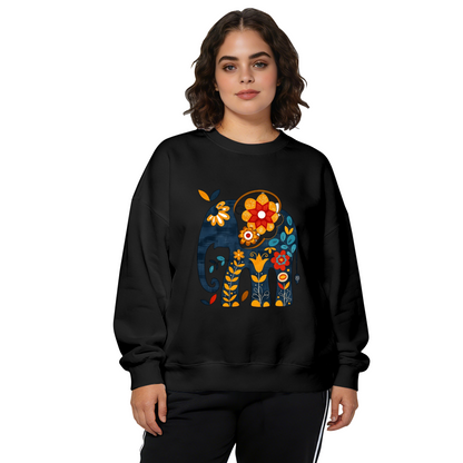 Folk Art Floral Elephant Vintage Pattern Crewneck Sweatshirt