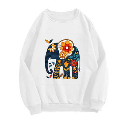 Folk Art Floral Elephant Vintage Pattern Crewneck Sweatshirt