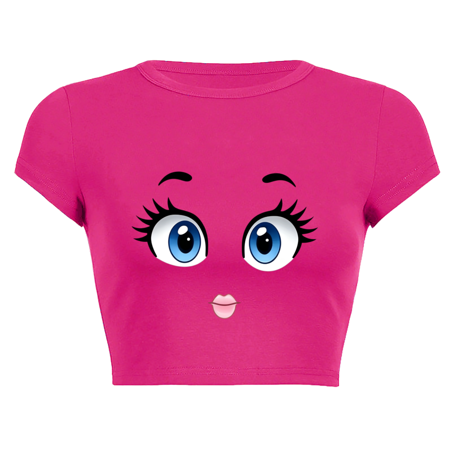 Big Cute Cartoon Eyes Hot Pink Y2K Crop Top