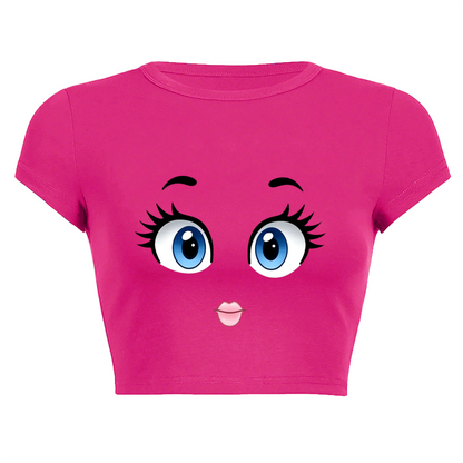 Big Cute Cartoon Eyes Hot Pink Y2K Crop Top