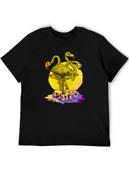 Flamingo Skull Graphic Tee - Mens Black T-Shirt