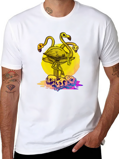 Flamingo Skull Graphic Tee - Mens Black T-Shirt
