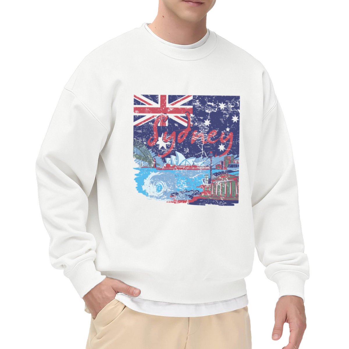 Sydney Australia Retro City Flag Landmark Graphic Crewneck Sweatshirt