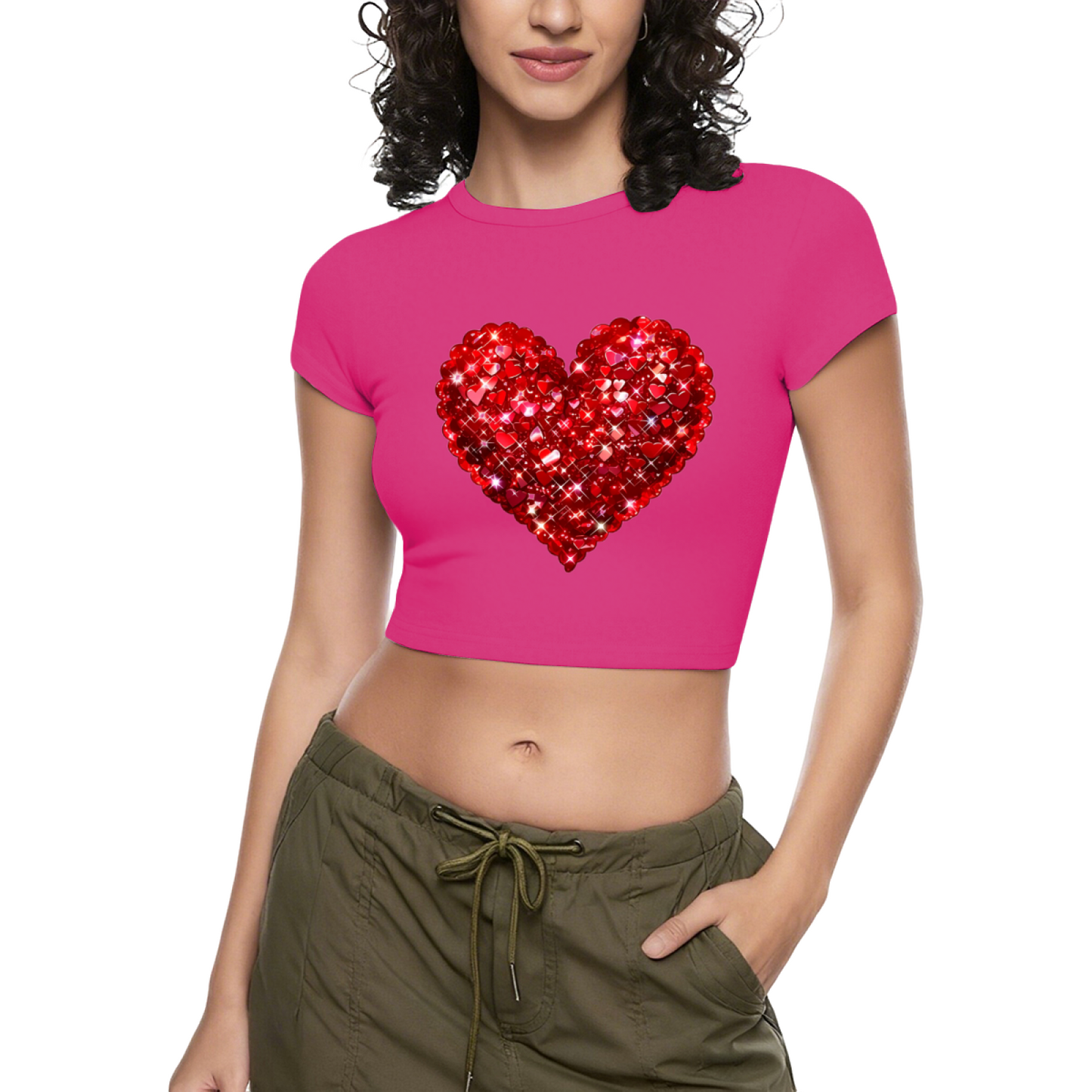 Shiny Rhinestone Red Heart Bright Red Crop Tee ¨C Romantic Date Night Top 10.