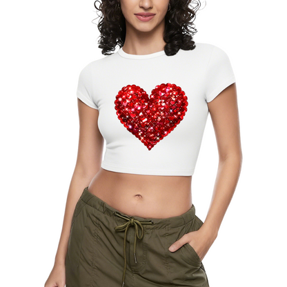 Shiny Rhinestone Red Heart Bright Red Crop Tee ¨C Romantic Date Night Top 10.