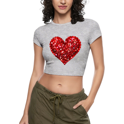 Shiny Rhinestone Red Heart Bright Red Crop Tee ¨C Romantic Date Night Top 10.