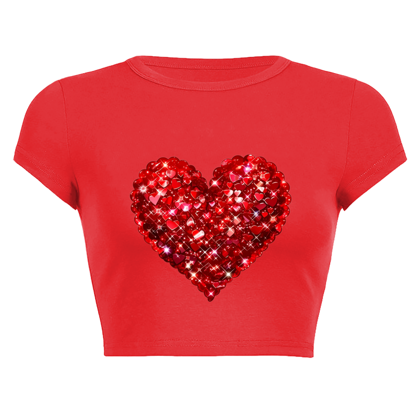 Shiny Rhinestone Red Heart Bright Red Crop Tee ¨C Romantic Date Night Top 10.