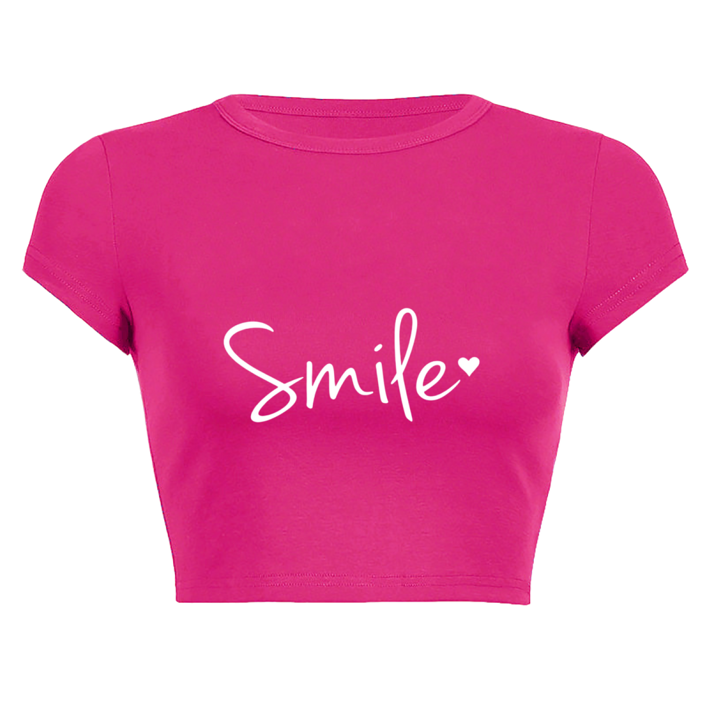 Sweet Smile Heart Handwriting Hot Pink Crop Tee