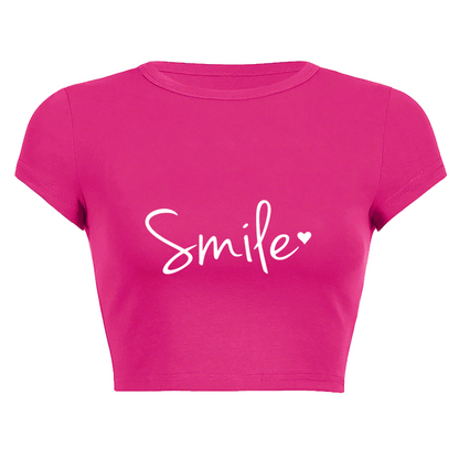 Sweet Smile Heart Handwriting Hot Pink Crop Tee