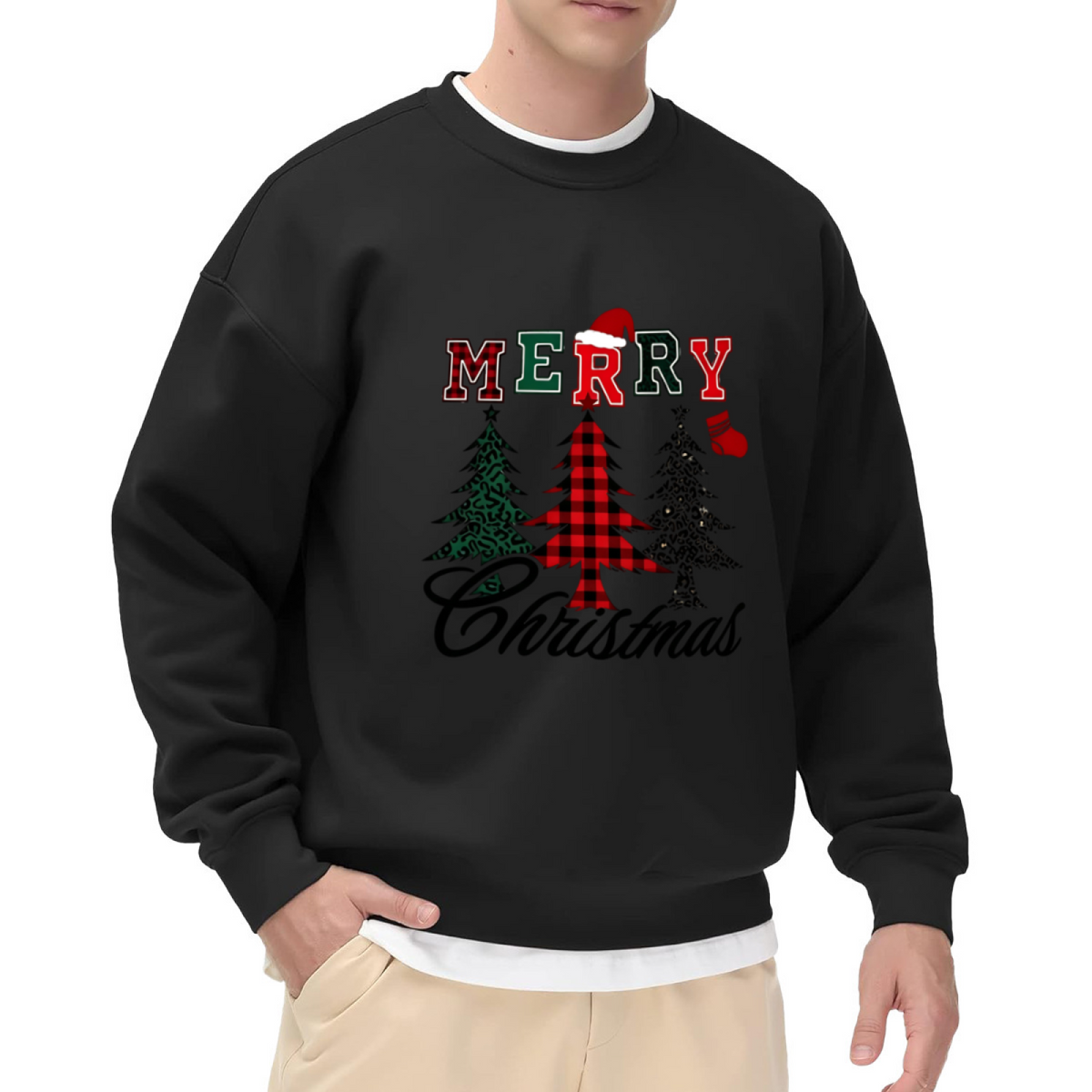Plaid Christmas Tree Merry Xmas Crewneck Sweatshirt