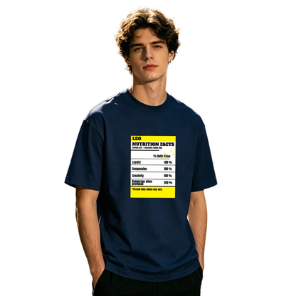 Leo Zodiac Nutrition Facts Funny Astrology Graphic T-Shirt