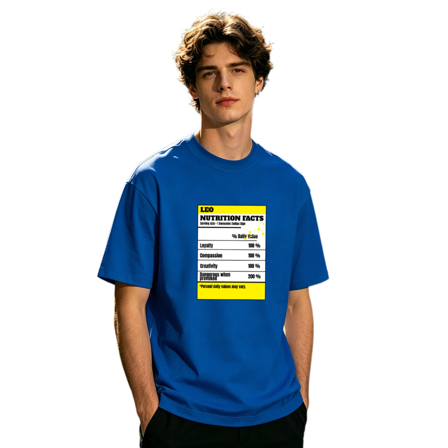 Leo Zodiac Nutrition Facts Funny Astrology Graphic T-Shirt
