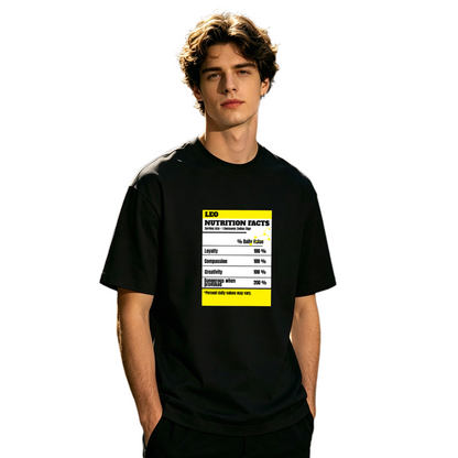 Leo Zodiac Nutrition Facts Funny Astrology Graphic T-Shirt