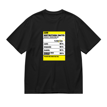 Leo Zodiac Nutrition Facts Funny Astrology Graphic T-Shirt