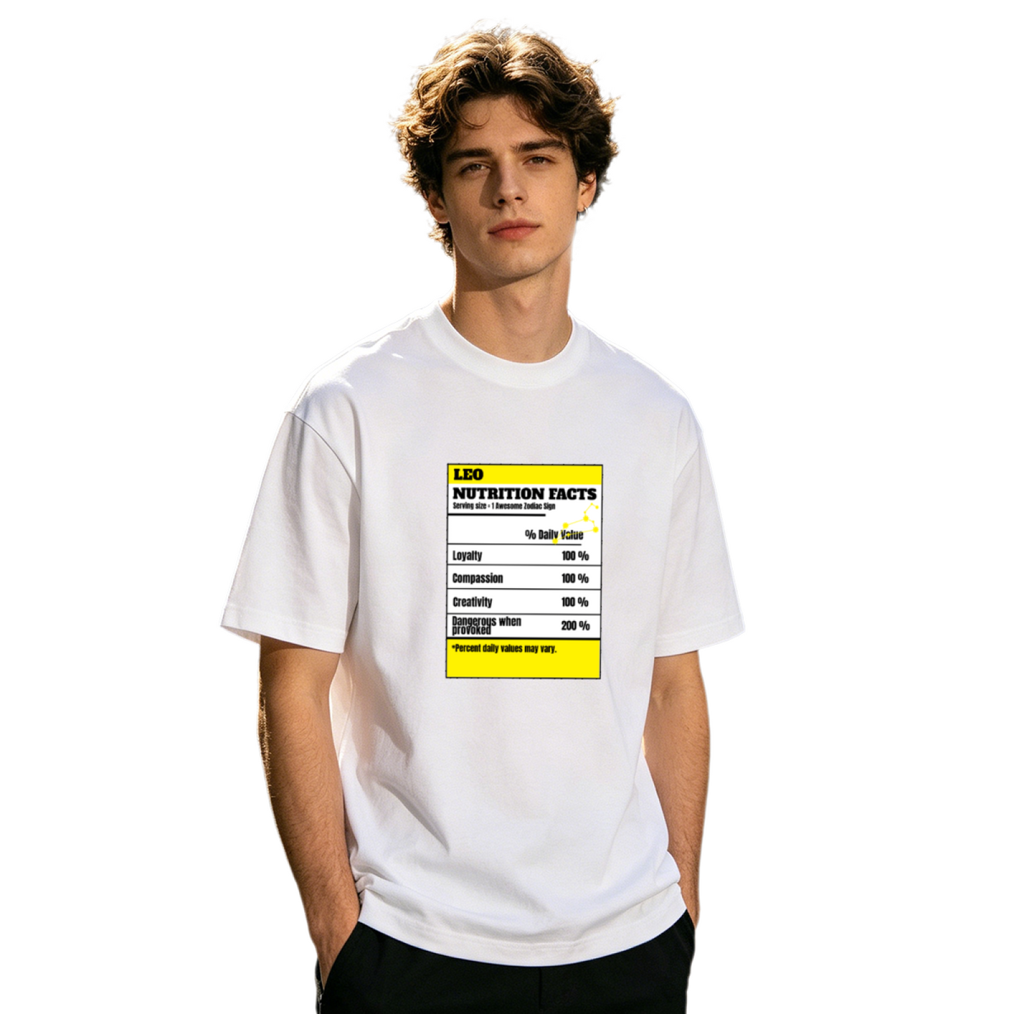 Leo Zodiac Nutrition Facts Funny Astrology Graphic T-Shirt