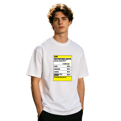 Leo Zodiac Nutrition Facts Funny Astrology Graphic T-Shirt