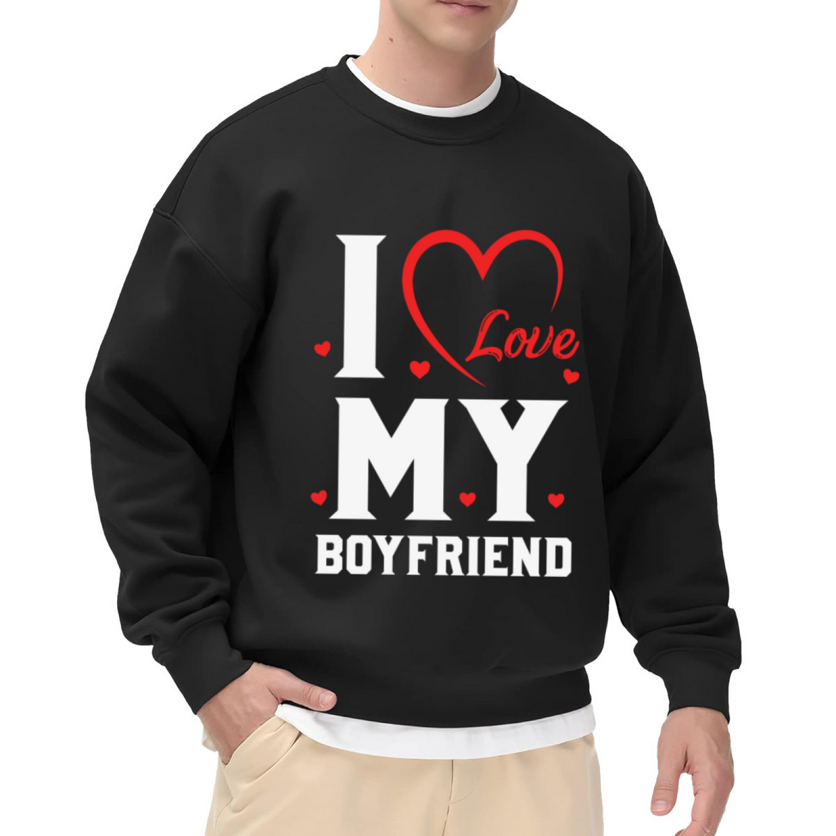 I Love My Boyfriend Sweet Romantic Heart Graphic Crew Neck Sweatshirt