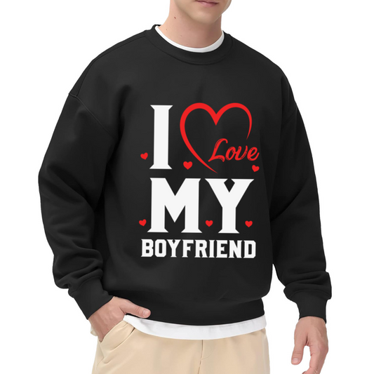 I Love My Boyfriend Sweet Romantic Heart Graphic Crew Neck Sweatshirt