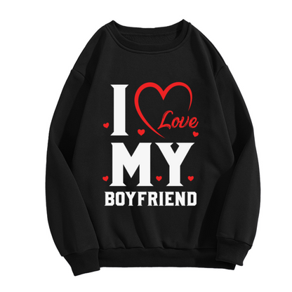I Love My Boyfriend Sweet Romantic Heart Graphic Crew Neck Sweatshirt