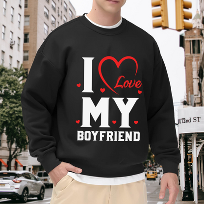 I Love My Boyfriend Sweet Romantic Heart Graphic Crew Neck Sweatshirt