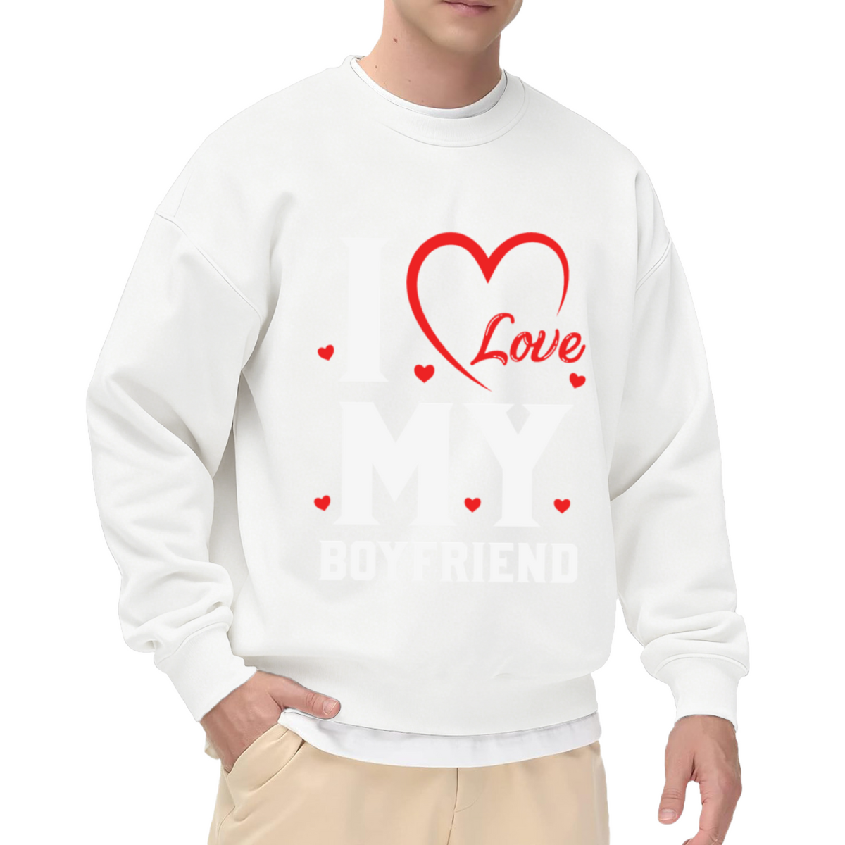 I Love My Boyfriend Sweet Romantic Heart Graphic Crew Neck Sweatshirt