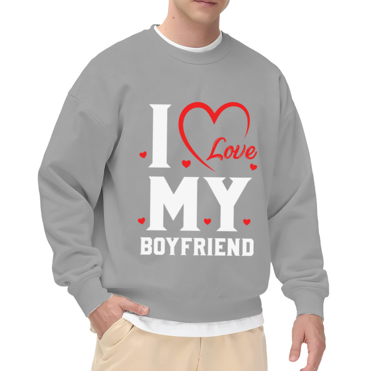I Love My Boyfriend Sweet Romantic Heart Graphic Crew Neck Sweatshirt