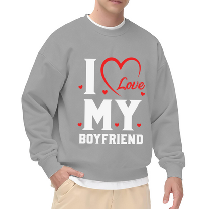 I Love My Boyfriend Sweet Romantic Heart Graphic Crew Neck Sweatshirt